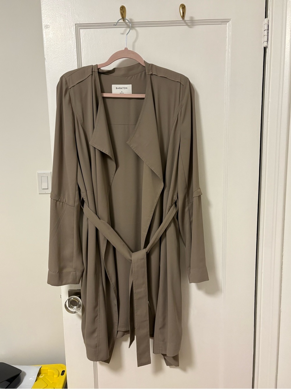 Babaton Taupe Belted Drape Trench